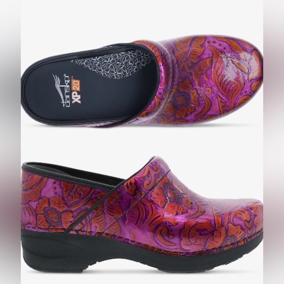 Dansko Shoes - Dansko Vibrant Floral XP 2.0 Professional Clog – Fuchsia Tooled Patent